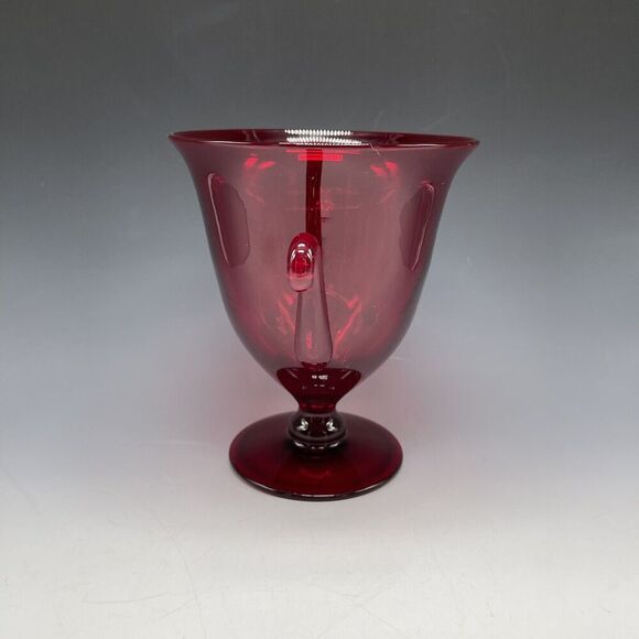 Vintage Glass Red Ruby Trophy Pedestal Vase Handled‎ MCM - Picture 6 of 16